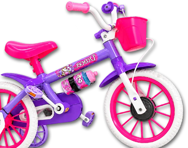 Bicicleta infantil roxa e rosa, imagem ilustrativa