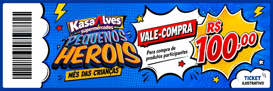 Vale-compra Pequenos Heróis no valor de R$ 100, imagem ilustrativa